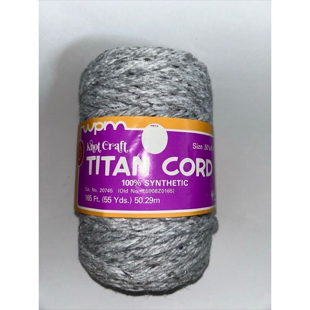Titan Cord Sz .50's/8 Ply 55 yds Gray Cord Puritan Mills Vtg Knot Craft Twisted